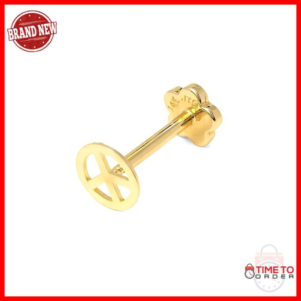 14K Gold Peace Sign Labret Stud Internally Threaded Cartilage Piercing Jewelry